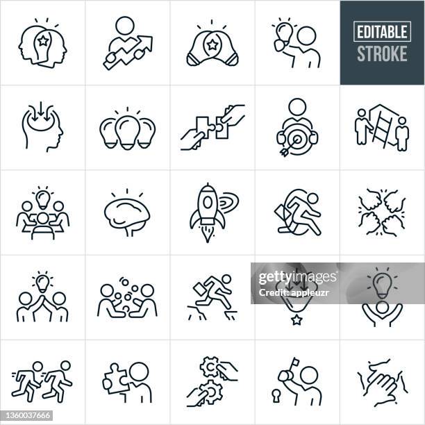 kreativität und innovation thin line icons - editierbare striche - 1 person planung stock-grafiken, -clipart, -cartoons und -symbole