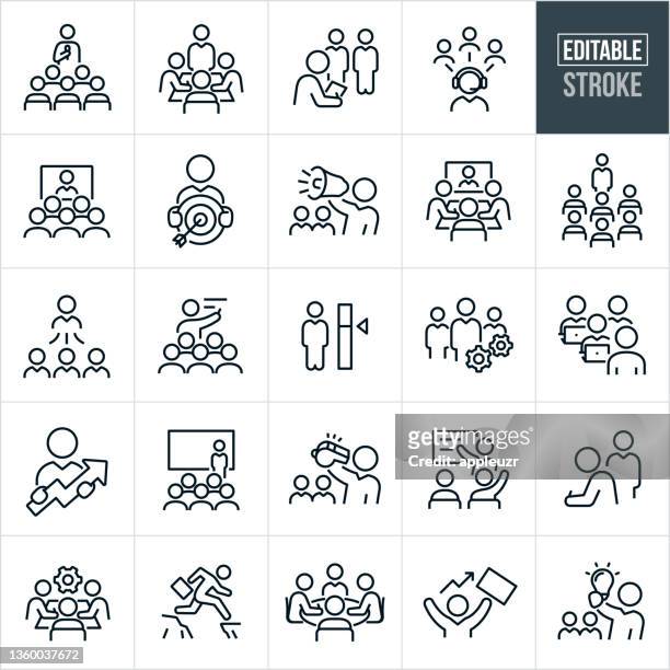 business training thin line icons - editable stroke - workshop table stock illustrations