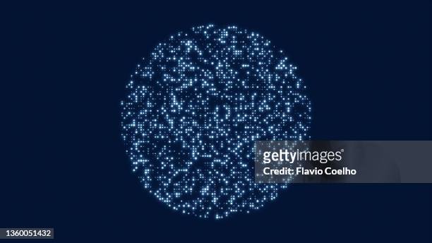 global communications depicted by shiny dots on dark blue background - 球体　cg ストックフォトと画像