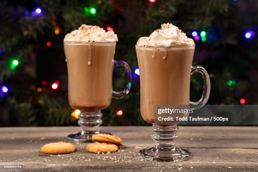 Irish Coffee with Christmas Tree Background