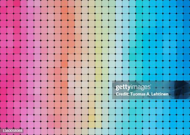 abstract grid background of rounded rainbow colored squares. - pride gradient stock pictures, royalty-free photos & images