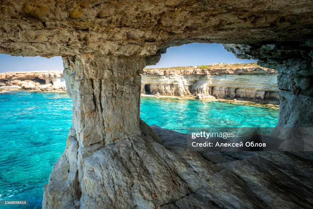 Natural landmark of Cyprus. Sea caves in Cape Greko national park near Ayia Napa and Protaras