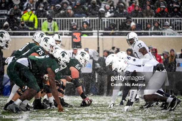 The Michigan State Spartans and Penn State Nittany Lions face off at Spartan Stadium on November 27, 2021 in East Lansing, Michigan.