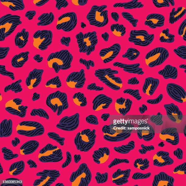 ilustrações, clipart, desenhos animados e ícones de padrão manchado de impressão de leopardo selvagem e brilhante dos anos 90 - trippy