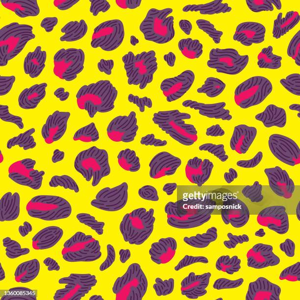bildbanksillustrationer, clip art samt tecknat material och ikoner med wild and bright 90s leopard print spotted pattern - 80s hair