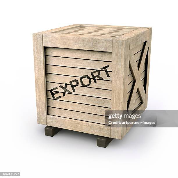 wooden crate or box on white - wooden box stockfoto's en -beelden