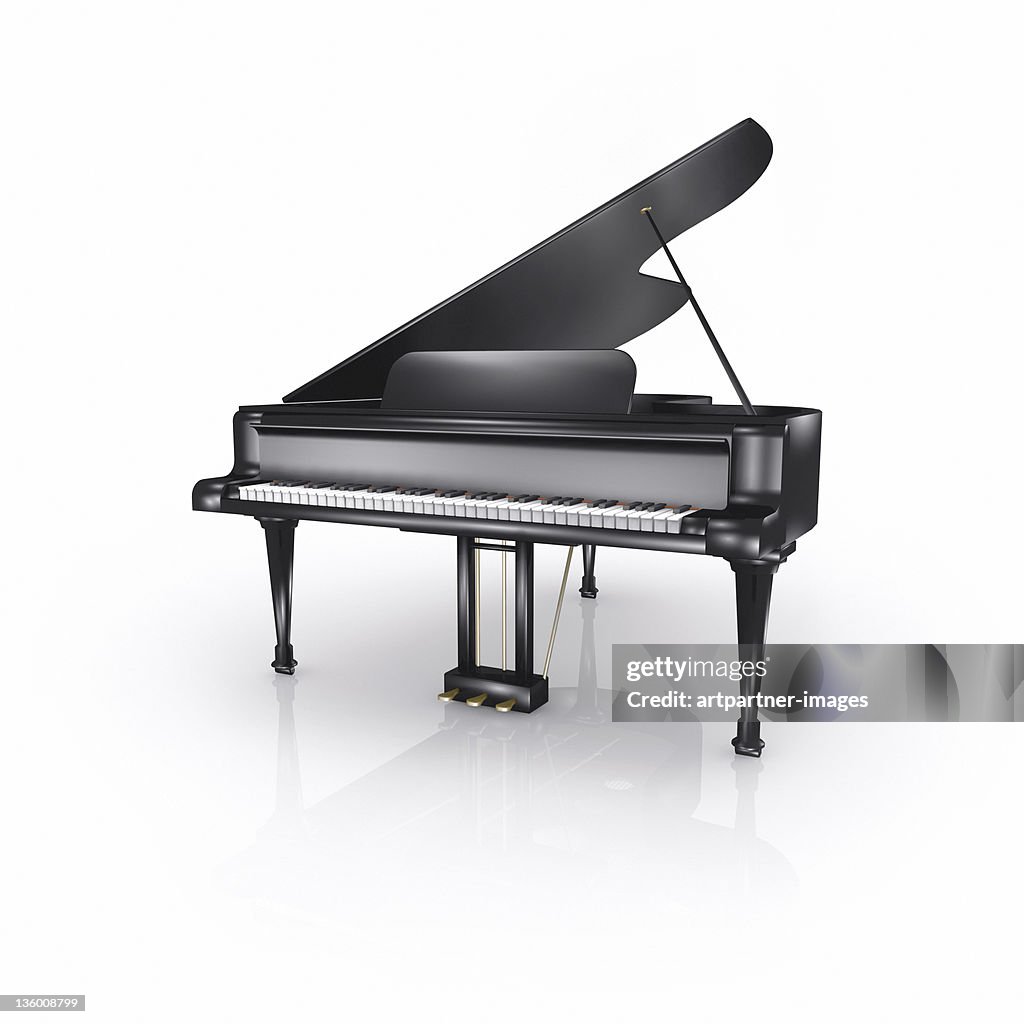 Shiny Black Grand Piano on white