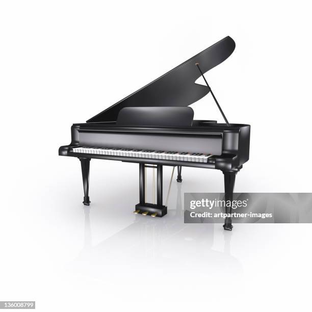 shiny black grand piano on white - piano bildbanksfoton och bilder