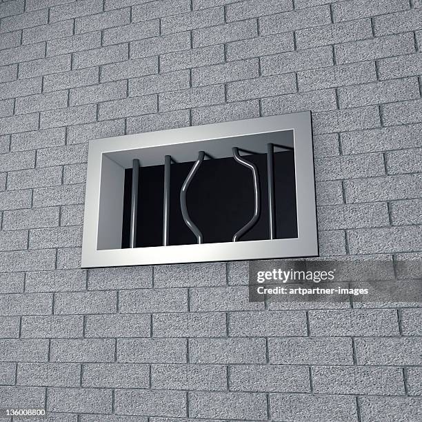 up-bent bars window window in prison - prison escape 個照片及圖片檔