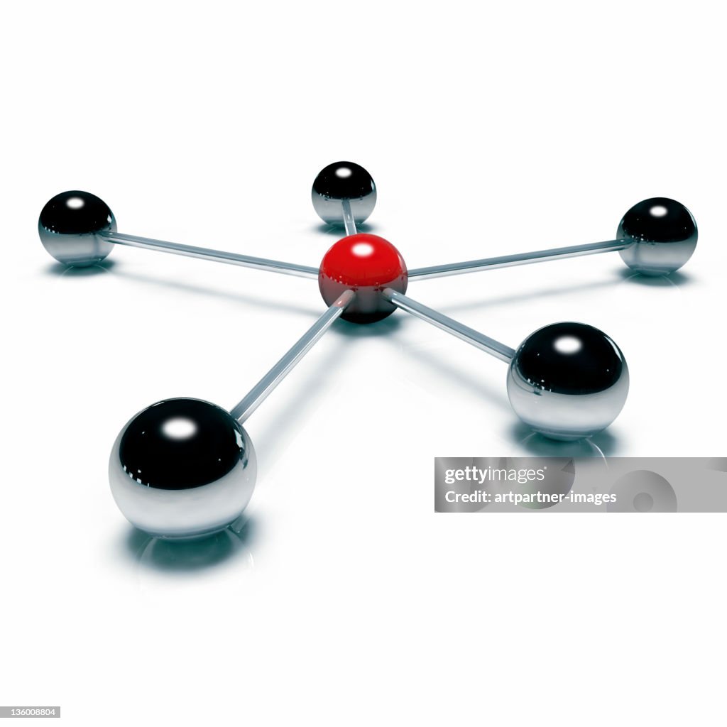 Chrome Spheres conected to a red sphere