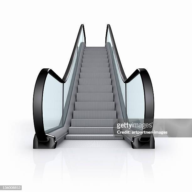 modern empty escalator on white background - escalator stockfoto's en -beelden