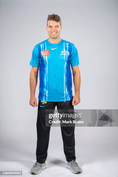 Alex Carey of the Adelaide Strikers poses during the Adelaide Strikers Big Bash League headshots Session at Karen Rolton Oval on November 03, 2021 in...