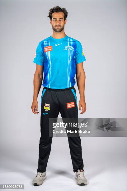 Wes Agar of the Adelaide Strikers poses during the Adelaide Strikers Big Bash League headshots Session at Karen Rolton Oval on November 03, 2021 in...