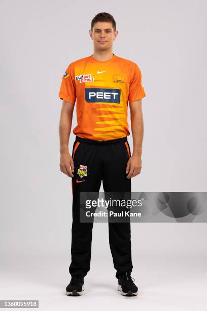 Aaron Hardie poses during the Perth Scorchers Big Bash League headshots session at the WACA on September 09, 2021 in Perth, Australia.