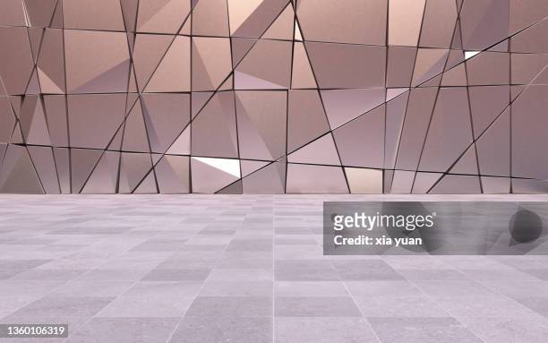abstract crumbling fragments pattern background with empty floor - museum wall stock pictures, royalty-free photos & images