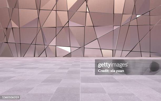 abstract crumbling fragments pattern background with empty floor - bust museum imagens e fotografias de stock