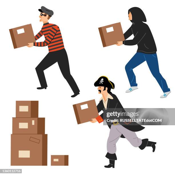 porch pirates, robbers and package thieves - pirate criminal stock illustrations