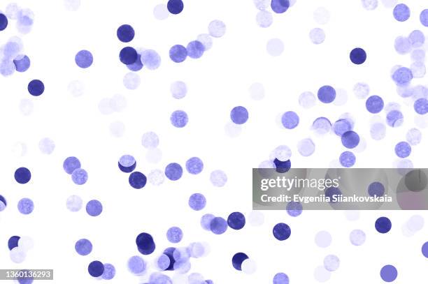 top view of very peri confetti isolated on white background. - purple confetti stock pictures, royalty-free photos & images