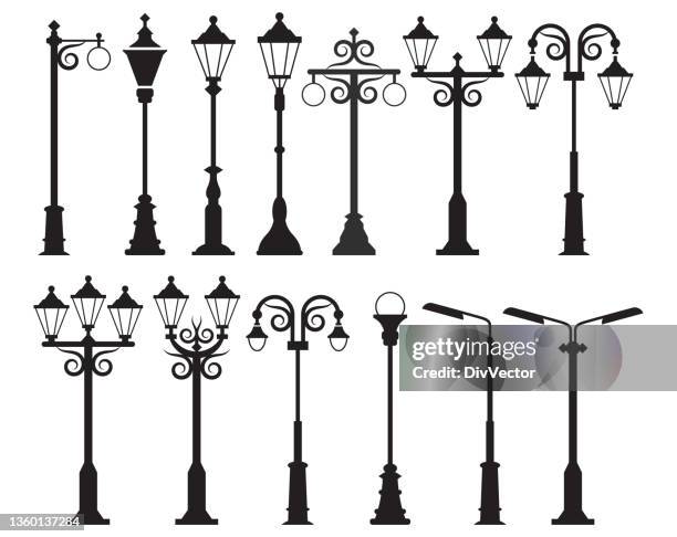 illustrations, cliparts, dessins animés et icônes de ensemble vectoriel de lampadaire - street light