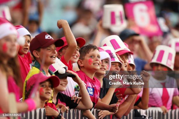 The crowd enjoy the atmosphere during the Men's Big Bash League match between the Sixers and the Strikers at Sydney Cricket Ground, on December 21 in...