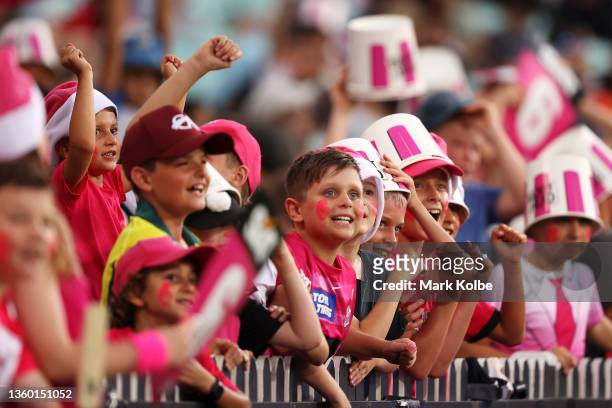 The crowd enjoy the atmosphere during the Men's Big Bash League match between the Sixers and the Strikers at Sydney Cricket Ground, on December 21 in...