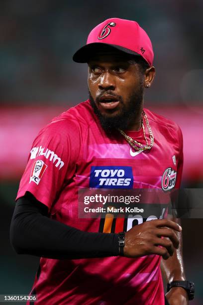 Chris Jordan of the Sixers watches on from the outfield during the Men's Big Bash League match between the Sixers and the Strikers at Sydney Cricket...