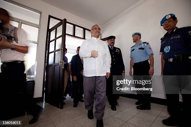 Jose Ramos-Horta, East Timor's president, center, visits the Dili District Police Headquarters in Dili, East Timor, on Monday, Oct. 24, 2011. East...