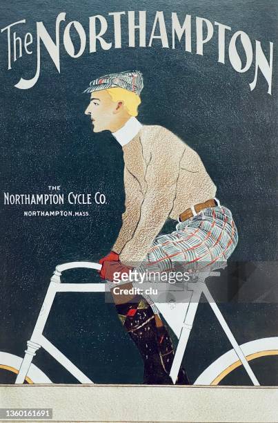 man riding a northampton bicycle - archival stock illustrations