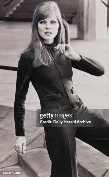 Pauline Stone in Paris copy trouser suit, 1968.