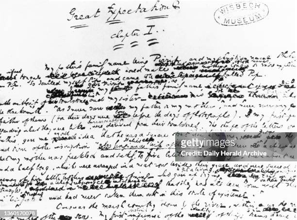 Opening chapter of 'Great Expectations', 1861. Manuscript of 'Great Expectations' written by Charles John Huffam Dickens . At the beginning of the...