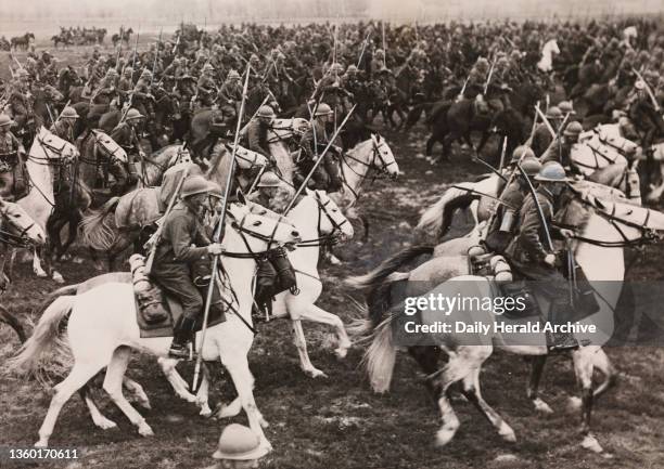 Cavalrymen make impressive sight at Konskie, Poland, 1939. 23rd April 1939