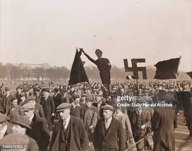 Jewish anti-Nazi protest at Hyde Park, London, taken in April 1933. A photograph of a Jewish anti-Nazi protest at Hyde Park, London, taken in April...