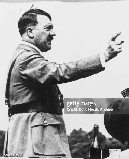 Adolf Hitler speaking at Nuremberg, 17 February 1938.