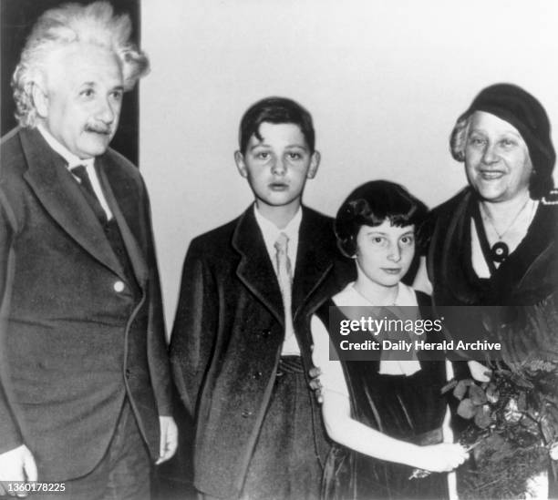 Albert Einstein, German mathematical physicist, circa 1930s. Einstein with his wife, Elsa , and two of their children. Einstein made fundamental...