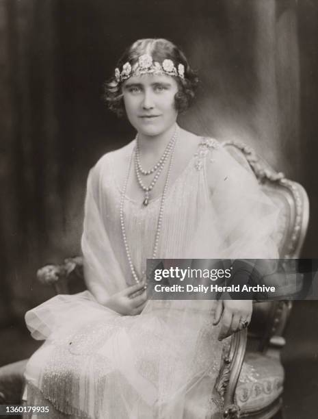 Portrait of Elizabeth, the Duchess of York, 1926". Gelatin silver print. A photograph Elizabeth, the Duchess of York, later the Queen Consort and...
