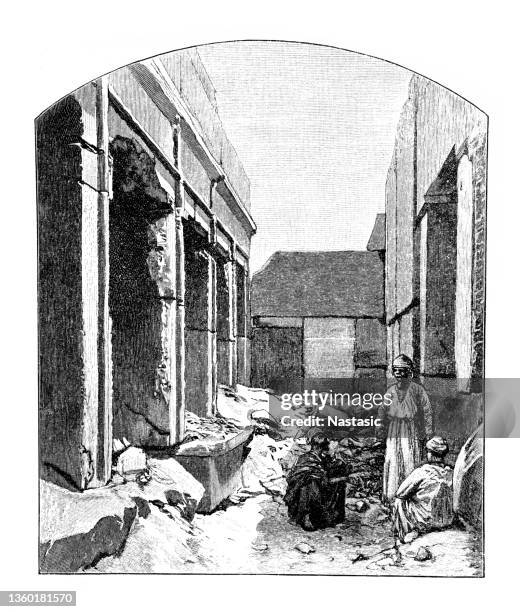 part of the alcoves inside the old temple - hanging bridge stock illustrations