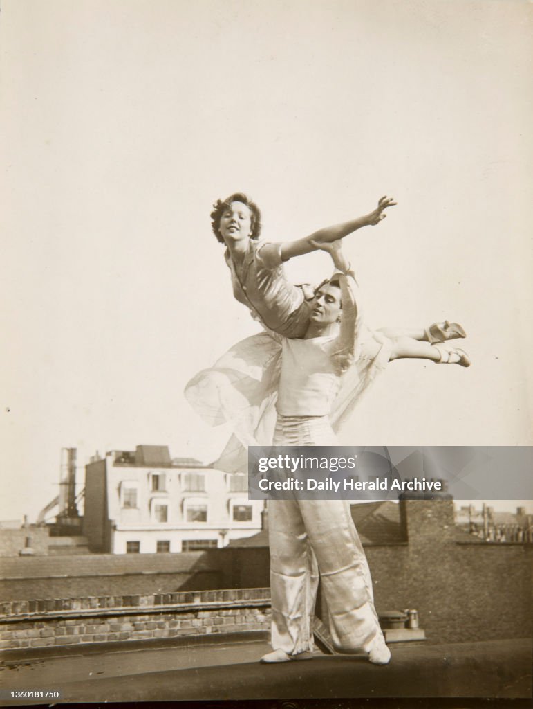 Jessie Matthews and Anton Dolin rehearsing a dance to be performed at the Royal Variety Performance at the London Palladium, 18th October 1935