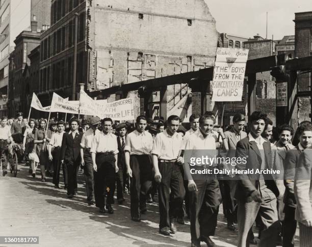 Jewish protest march against Government policy in Palestine, London, 1946. The Daily Herald Archive contains all of the photographic prints and...