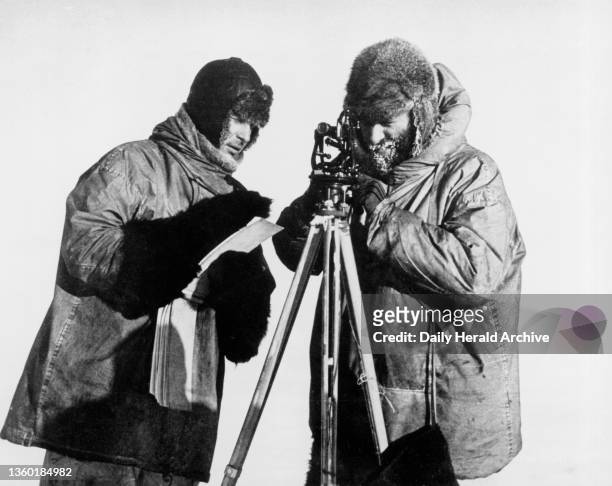 Admiral Richard Byrd, American explorer, at the South Pole, circa 1920s. Photograph of Byrd taken during United States Antarctic expedition. Byrd...