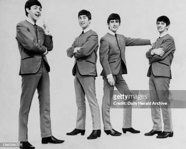 Promotional studio portrait of The Beatles, Paul McCartney, John Lennon, George Harrison and Ringo Starr, 1963