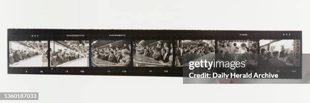 Holidaymakers on the Big Dipper and other amusements, 1958. Silver gelatin 35mm contact sheet by Terry Fincher for the Daily Herald. Holidaymakers on...