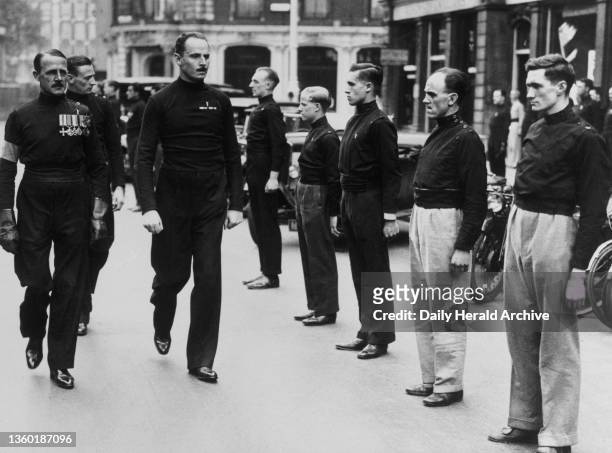 Sir Oswald Moseley in uniform inspects his troops, 1933