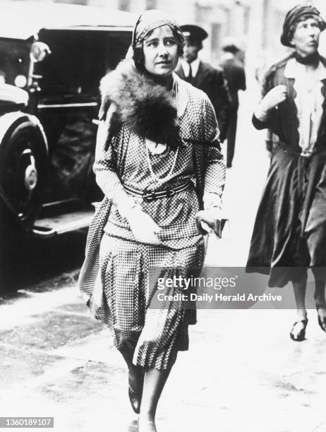 The Duchess of York at an Art Exhibition at the Goupil Gallery to see an exhibition of Indian water colours by Brigadier-General CE Johnson, 1931