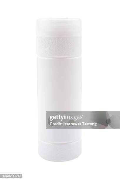 cylindrical plastic bottle isolated on white background - shampoo bottle white background stock-fotos und bilder