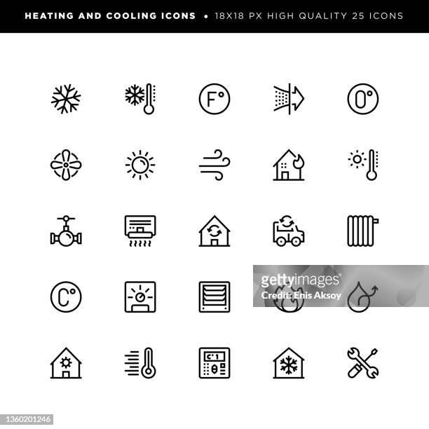 ilustraciones, imágenes clip art, dibujos animados e iconos de stock de iconos de calefacción y refrigeración - cold