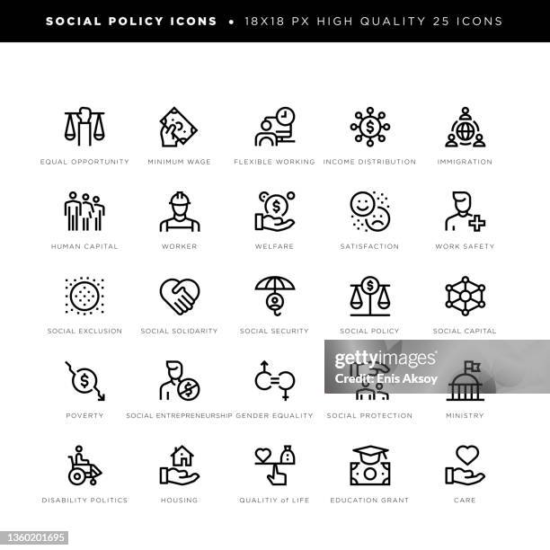 sozialpolitische symbole für soziale sicherheit, chancengleichheit, behindertenpolitik, wohnen, sozialkapital, wohlfahrt usw. - chancengleichheit stock-grafiken, -clipart, -cartoons und -symbole