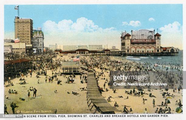Vintage color historic souvenir photo postcard published circa 1921 as part of a series titled, 'Atlantic City, New Jersey, the World's Playground,'...
