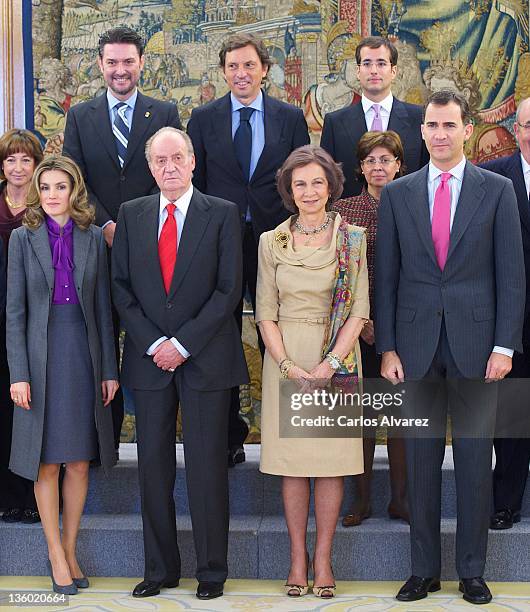 Spanish Royals Princess Letizia, King Juan Carlos, Queen Sofia and Prince Felipe attend several audiences at Zarzuela Palace on December 20, 2011 in...