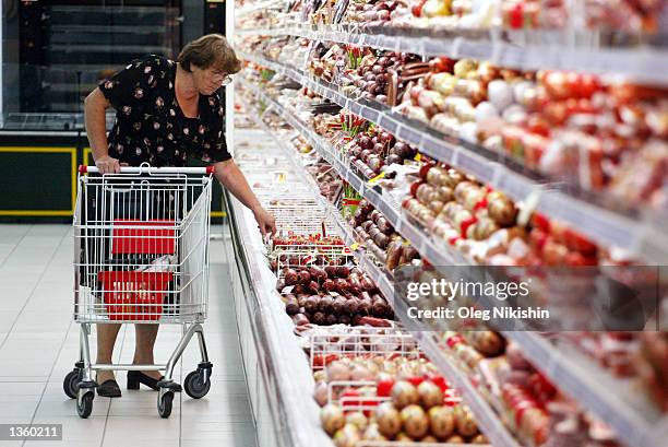 Russia's first hypermarket, a 16,000 square meter warehouse that opened this week, is shown August 29, 2002 in Moscow, Russia. Auchan, a family-owned...