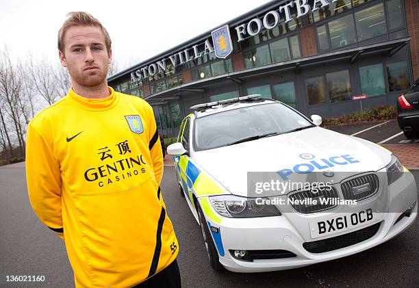 Barry Bannan of Aston Villa attends a photo shoot for the West Midlands Police Don't Drink And Drive campaign at the club's training ground at...